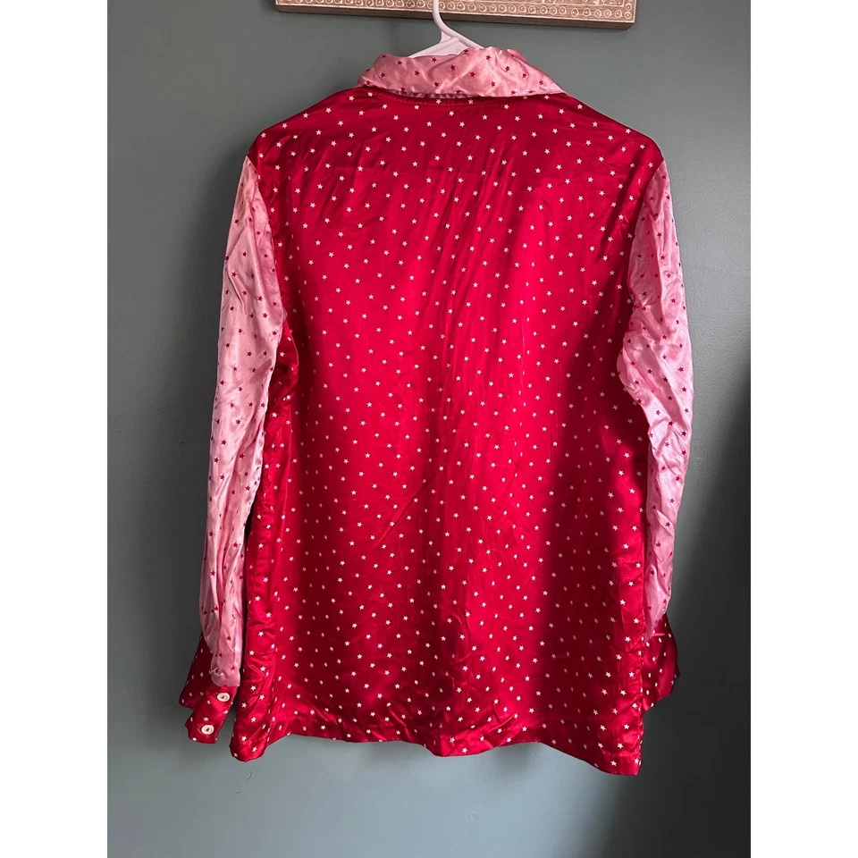 Vintage 50s Pink and Red Heart Satin Button Down Long Sleeve Blouse - Image 4 of 4