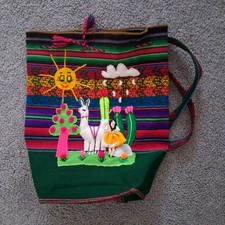 Handmade Peruvian Mini Backpack Lama Woven Knapsack Purse Embroidered 12"x10"x4"