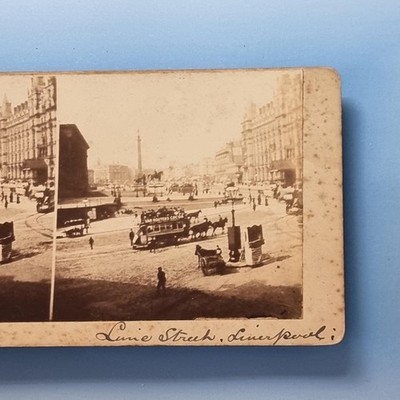 Liverpool Stereoview C1880 Echtfoto Merseyside Victorian Lime St Horse Bus