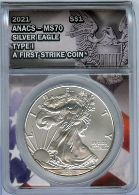 2021 American Silver Eagle 1 Oz ANACS MS70 Typ 1 First Strike $1 Coin - JR307 - Bild 1 von 2