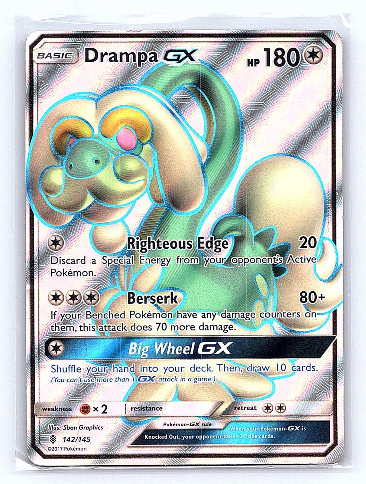 Drampa GX (Full Art) 142/145 Holo Ultra Rare Guardians Rising Pokemon Damaged