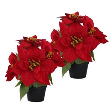 Poinsettias Flowers Artificial 2 Pack Red Faux Christmas Poinsettia Plant Sma...