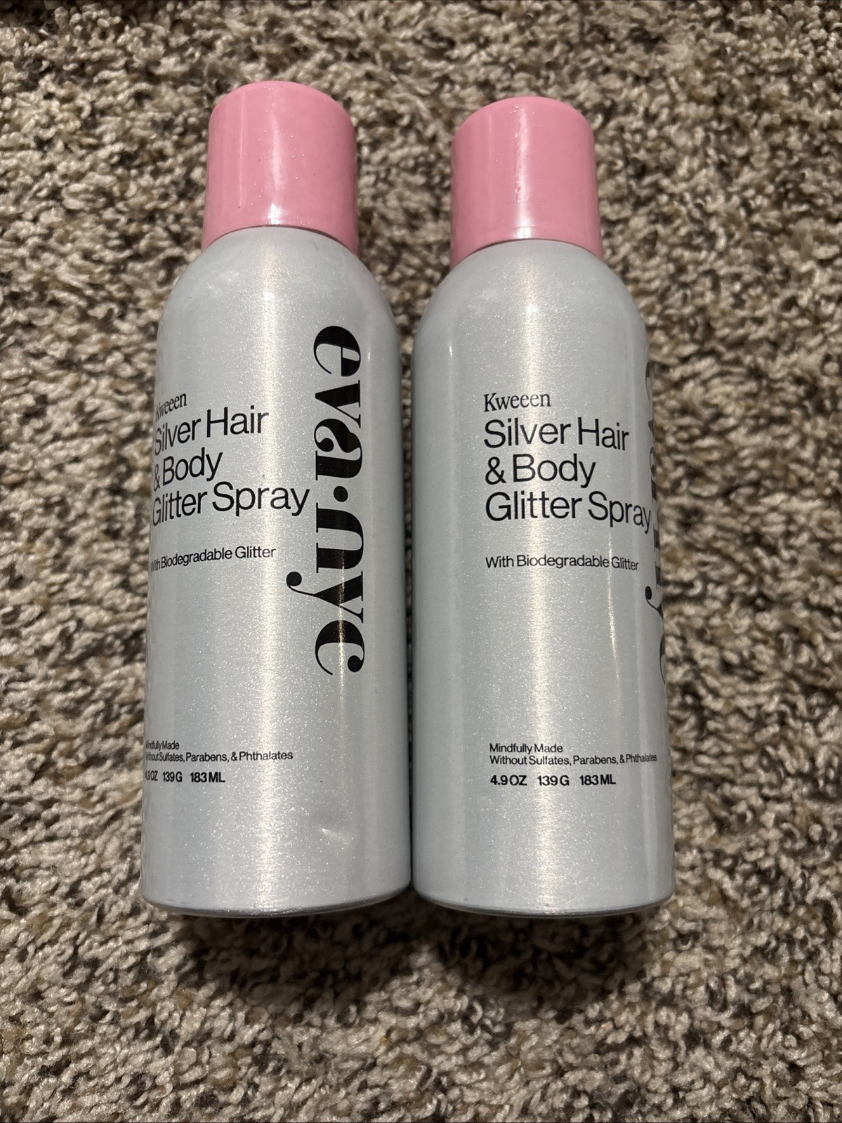 2x Eva NYC Kweeen Silver Hair and Body Glitter Spray 4.9 oz