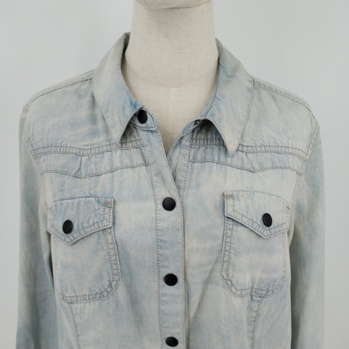 Chaqueta Camisa Denim Ruff Tallada Mujer Desteñida Azul Claro Frente a Presión con Bolsillo Talla XL - Imagen 2 de 11
