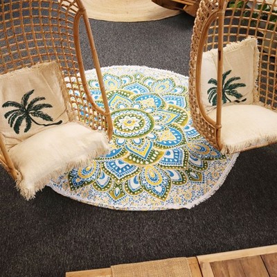 Mandala Wandbehang aus Baumwolle Ø 180 cm Gelb und Blau