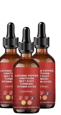 3pcs Cayenne Pepper Hawthorn Beet Turmeric Vitamin Supplement K2+D3 Liquid Drops