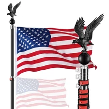 30 Ft Telescopic Aluminum Flag Pole Kit w/ Gold Ball & Eagle Topper US Flag