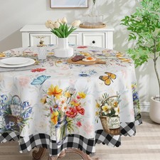 Spring Round Tablecloth 70 inches - Flower Vase Spring Decorations for Home -...