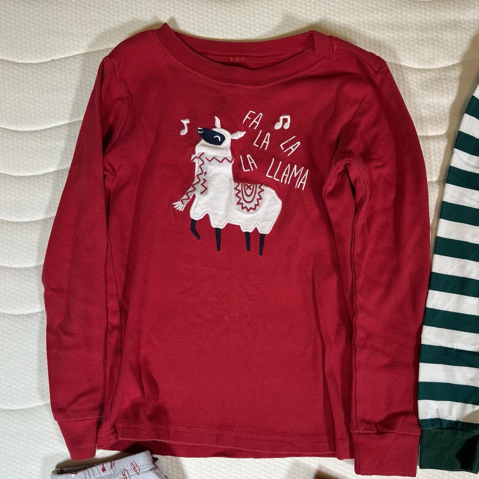 Lote de pijamas navideños ropa de dormir niños niños talla 8, 2 juegos rayas llama V Foto 2 de 4