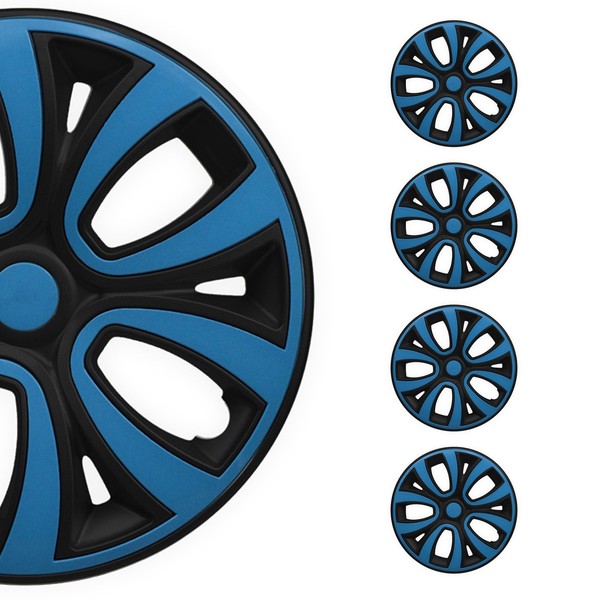 "4X Radblenden Radzierblenden Radkappen FüR 14\" Zoll Stahlfelgen Blau Schwarz"-image