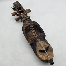 Vintage Nepali Sarangi Hand Carved Wall Art One Piece Folk Music Lute Instrument