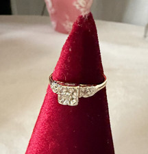 14k White Gold Round Diamond Engagement Ring w/ Side Stones Size 8 2mm