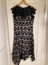 Eliza J Womens Lace Asymmetric Cocktail Dress Black / Natural Sz 10