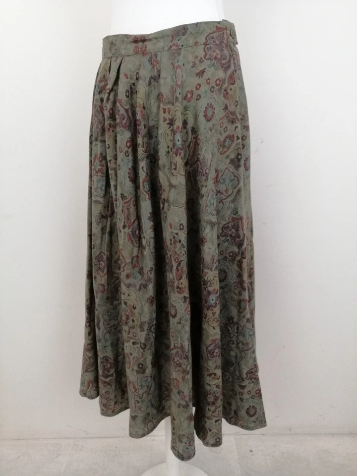 Max Mara Women's Circular Skirt Size 16 Khaki Wool Blend Pockets Floral Used F1 - Image 2 of 4