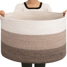 90L Blanket Basket for Living Room, Large Basket 23" x 23" x 13" with Handle,...