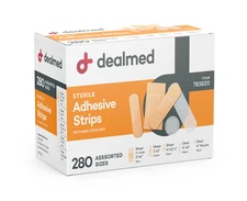 Dealmed Assorted Adhesive Strip Bandages, Sterile Variety Pack, Box of 280