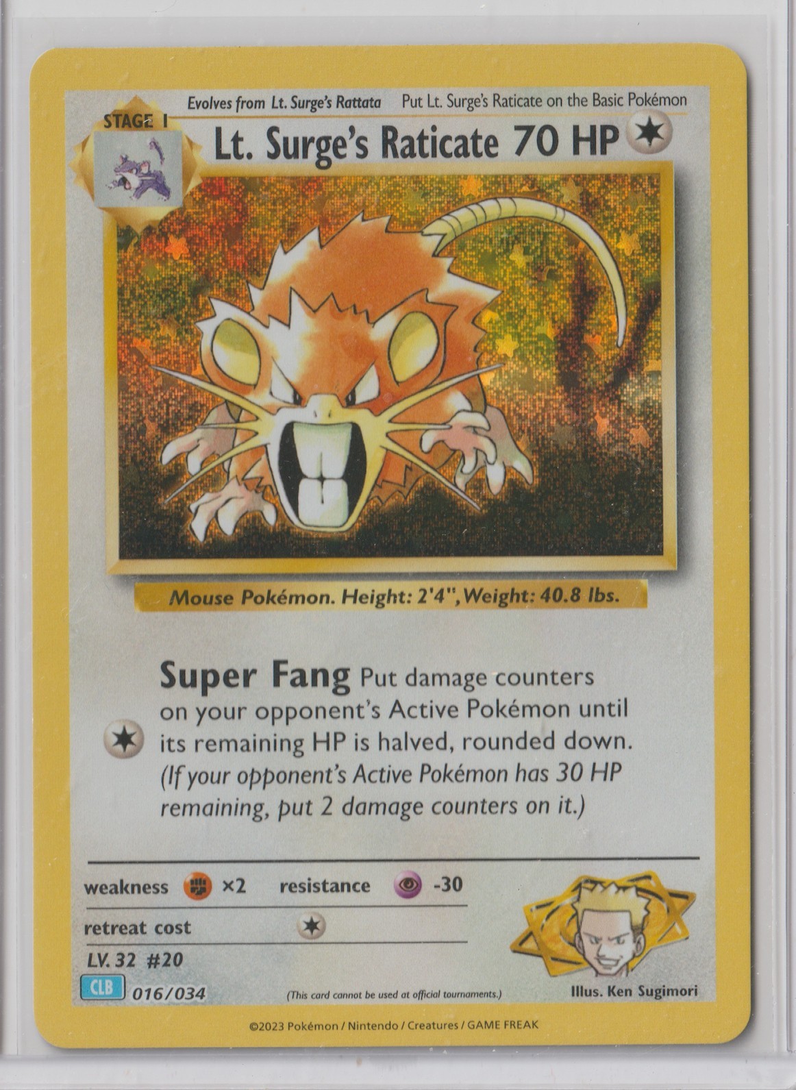 2023 Pokémon  TCG Classic: Blastoise Deck LT. SURGE'S RATICATE 16/34 MINT HOLO