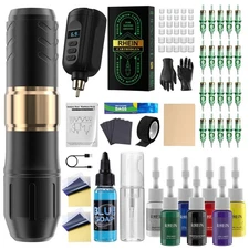 Tattoo Gun Kit Wireless Rotary Tattoo Machine Pen Kit with 1PCS Battery and 2...