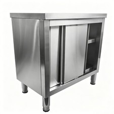 Stainless Steel Prep & Work Table with 2-Tier Cabinet & Sliding Doors for Garage