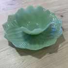 Jadeite Lotus Blossom Bowl 4.5” & Plate 8” Fire King Anchor Hocking MCM 50s VTG