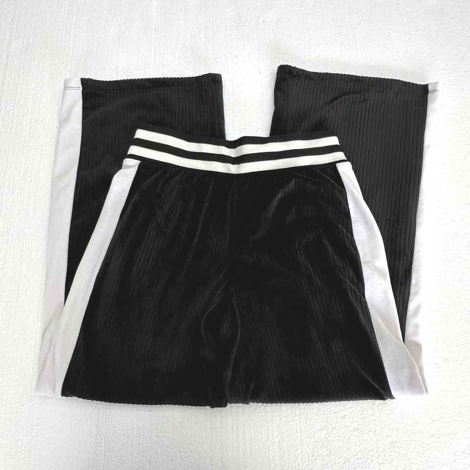 Limited Too Girls Ribbed Pants Size 10 Black White Stripe Wide Leg Velour - Image 2 of 4