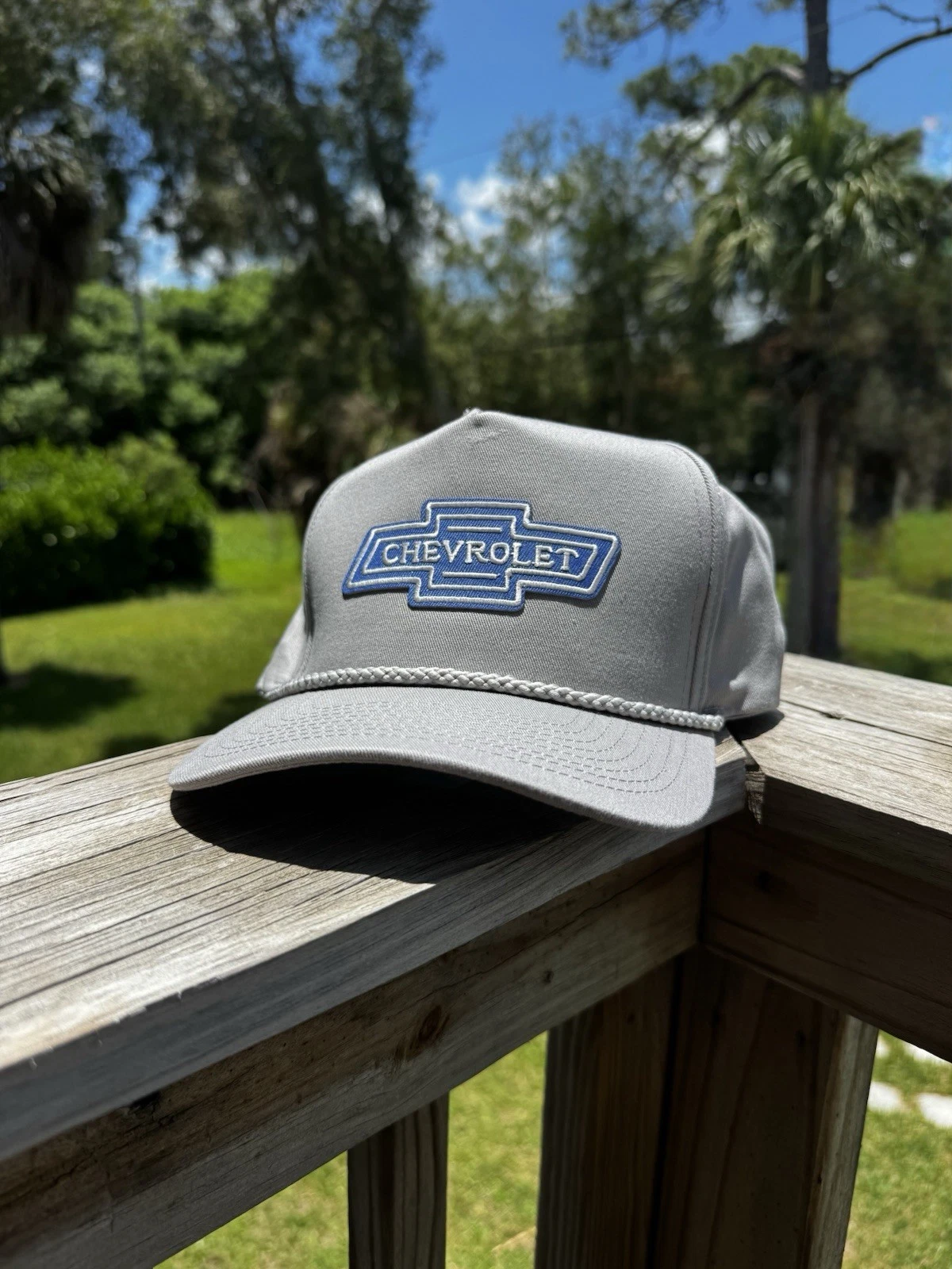Classic Vintage Chevy Patch Trucker Hat Gray With Rope SnapBack