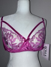 Roma Confidential Hot Pink Lace Bra Cut Out XL New Sheer 36D
