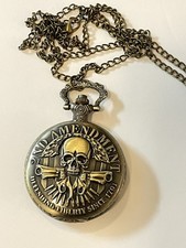 2nd Amendment Bronze Skull Pocket Watch With Necklace Chain Ships from USA