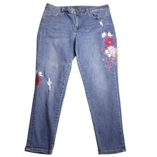 Lane Bryant Venezia Skinny Crop Jeans 18 Floral Embroidered Distressed Stretch