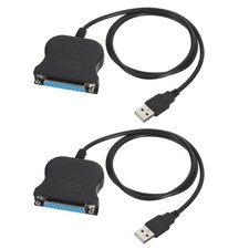 2Pcs Parallel Port Printer Cable Male USB to Female DB25 0.8m Black
