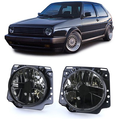 Klarglas Scheinwerfer mit Fadenkreuz Schwarz Smoke für VW Golf 2 83-91