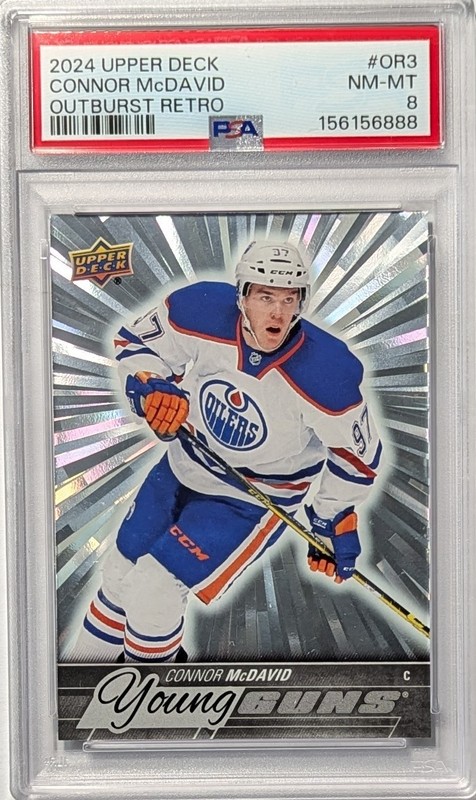 2024 UPPER DECK CONNOR MCDAVID OUTBURST Silver RETRO Young Guns #OR3 PSA 8