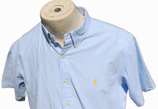 Polo Ralph Lauren Seersucker Shirt Button Down White Blue Short Sleeve Sz XL