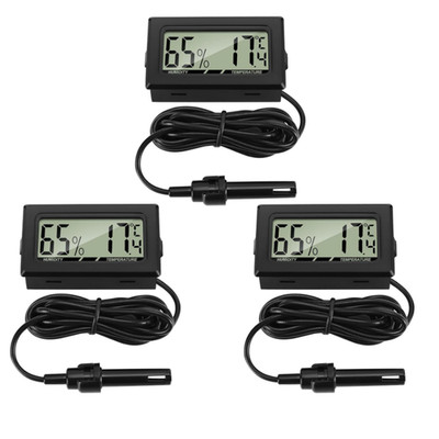 Mini LCD Digital Thermometer Hygrometer mit externem Sensor 3er Set -50 bis 70 C