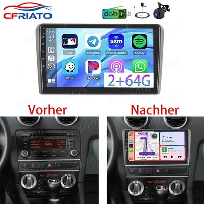 DAB+ Für AUDI A3 8P 2006-2012 Android 15 Autoradio Apple Carplay GPS Navi 2+64GB