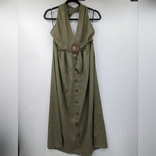 LULUS Dress Womens Small Sm S Green Feeling The Breeze Button Front Halter Midi