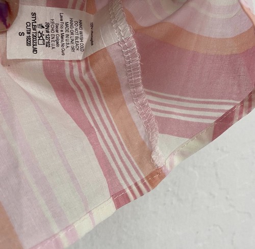 A’gaci Women’s S Pink White Striped Cropped Tie Front Top Blouse Sheer - Picture 5 of 6