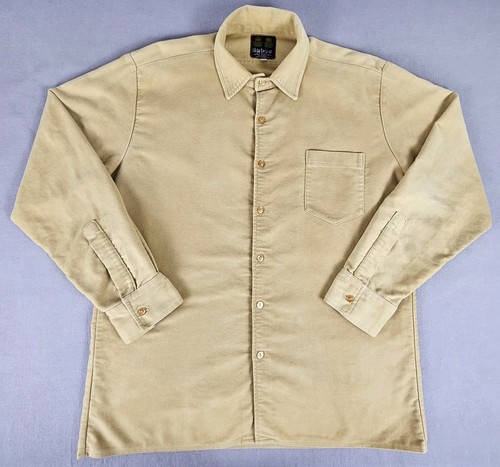 Vtg Barbour Chamois Shirt Mens XL Brown Sueded L/S Button Down Made In ENGLAND - Picture 2 of 7