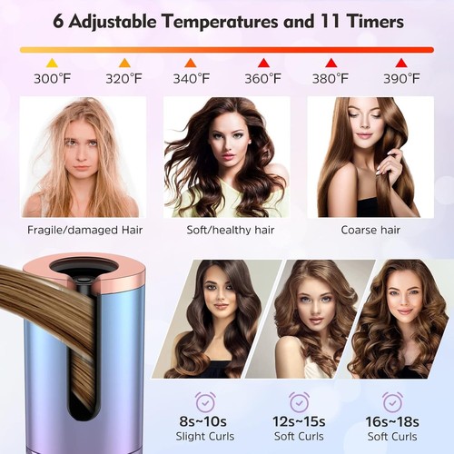 Rotating Curling Iron 1" Cordless Automatic Curling Iron with Ceramic Curling.. - Picture 6 of 8