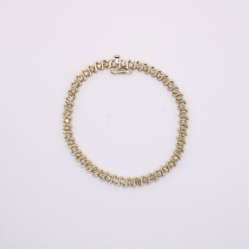 1.25ctw Round Cut Diamond S-Link 7" Tennis Bracelet 10k Yellow Gold 7.7 Grams - Picture 5 of 8