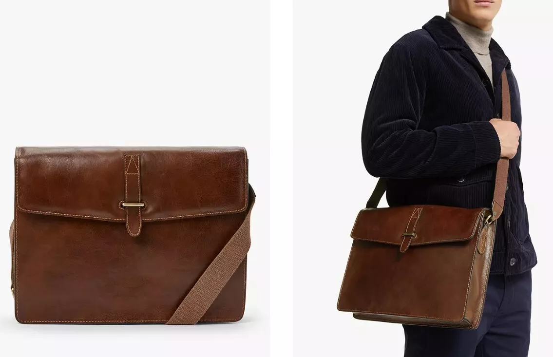 John Lewis Partners Made in Italy Leather Messenger Bag Brown