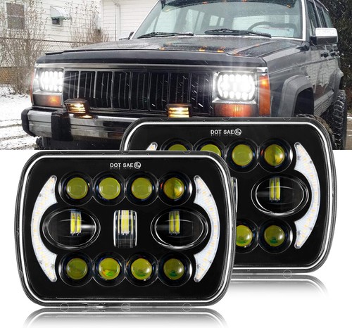 Pair 5X7" 7X6" LED Square Headlights DRL For Jeep Chevy Toyota Pickup Truck SUV - Picture 1 of 12