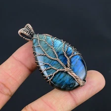 Tree Of Life Labradorite Gemstone Copper Wire Wrapped Pendant Jewelry LC-229