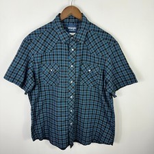 Wrangler Western Shirt Mens XL Black Blue Plaid Snap Pearl Cowboy Rodeo