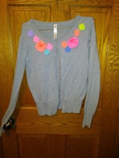 Cherokee Girls Gray Cardigan W Embellishment Flowers 14/16