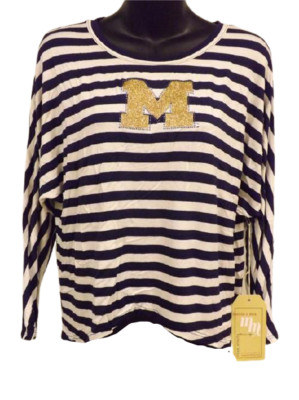 NEW Michigan Wolverines Womens Designer XS-S-M-L Hi/Low Shirt Meesh & Mia