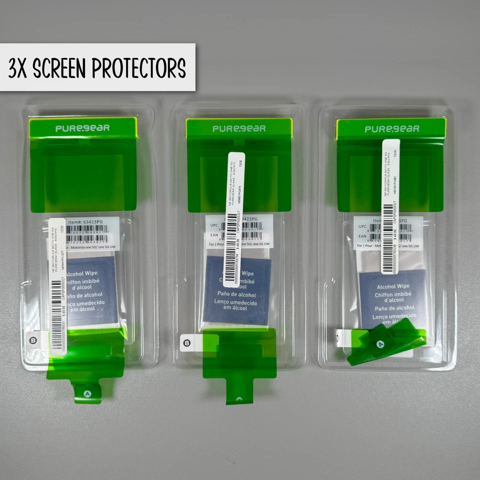 Protectores de pantalla Pure Gear para Motorola One 5G / One 5G UW - 3x HD vidrio transparente Foto 2 de 4