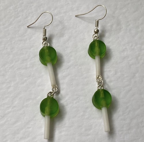 Small green Heart Lollipop earrings, lots of lengths , Lolly kitsch - Picture 39 of 64
