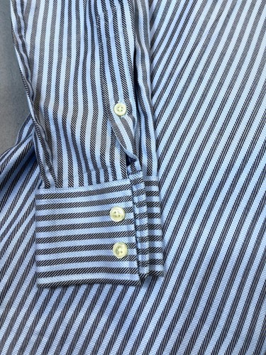 MICHAEL KORS Shirt l Large Mens Blue Black/Gray Stripe Cotton - Picture 3 of 17
