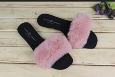 New Chinese Laundry Faux Fur Pink Slides Furry Slip-On Sandals Shoes Size 7